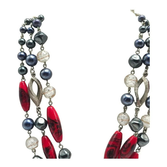 Japan High End Multi Strand Red Black Clear Glass Acrylic Bead Mix Ornate Clasp - Picture 5 of 7